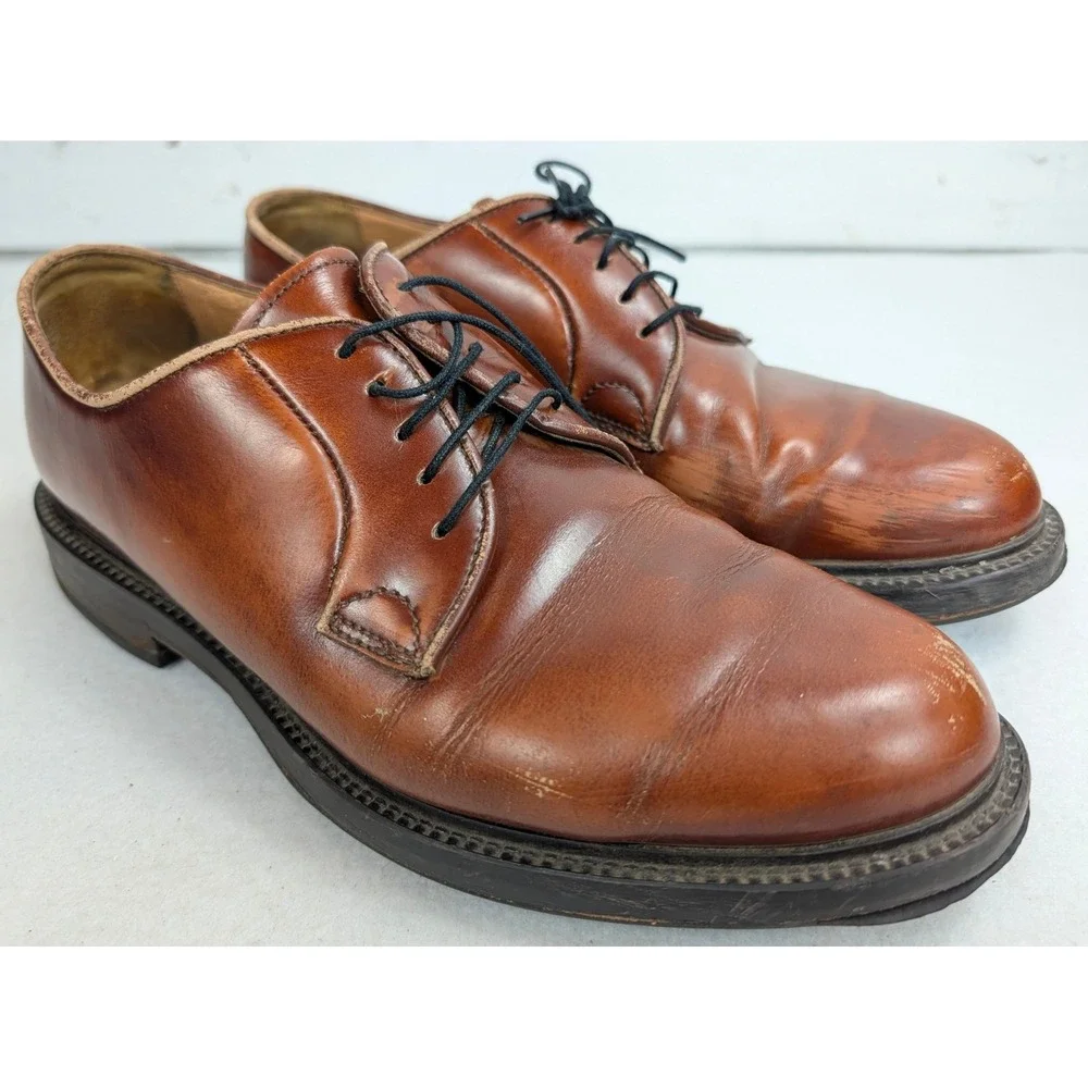 Unbranded Mens 9 EU 43 Cognac Leather Derby Shoes Vibram Soles
